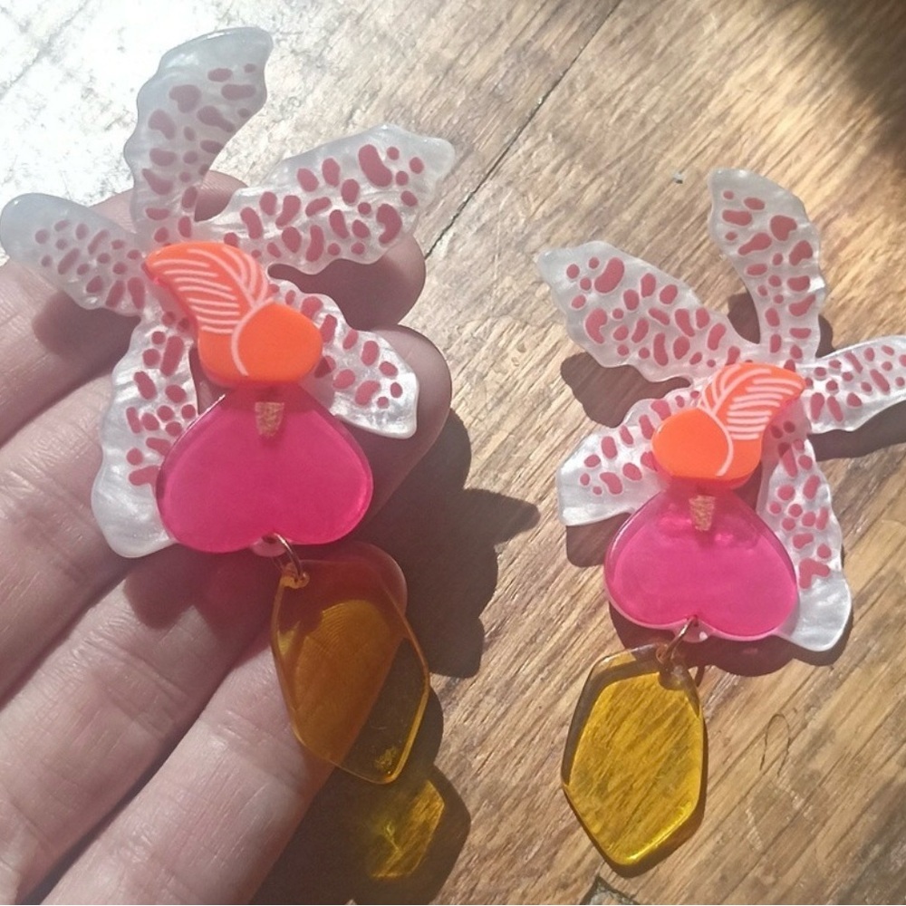 💐Colorful Orchid Flower Floral Statement Earrings Hypoallergenic